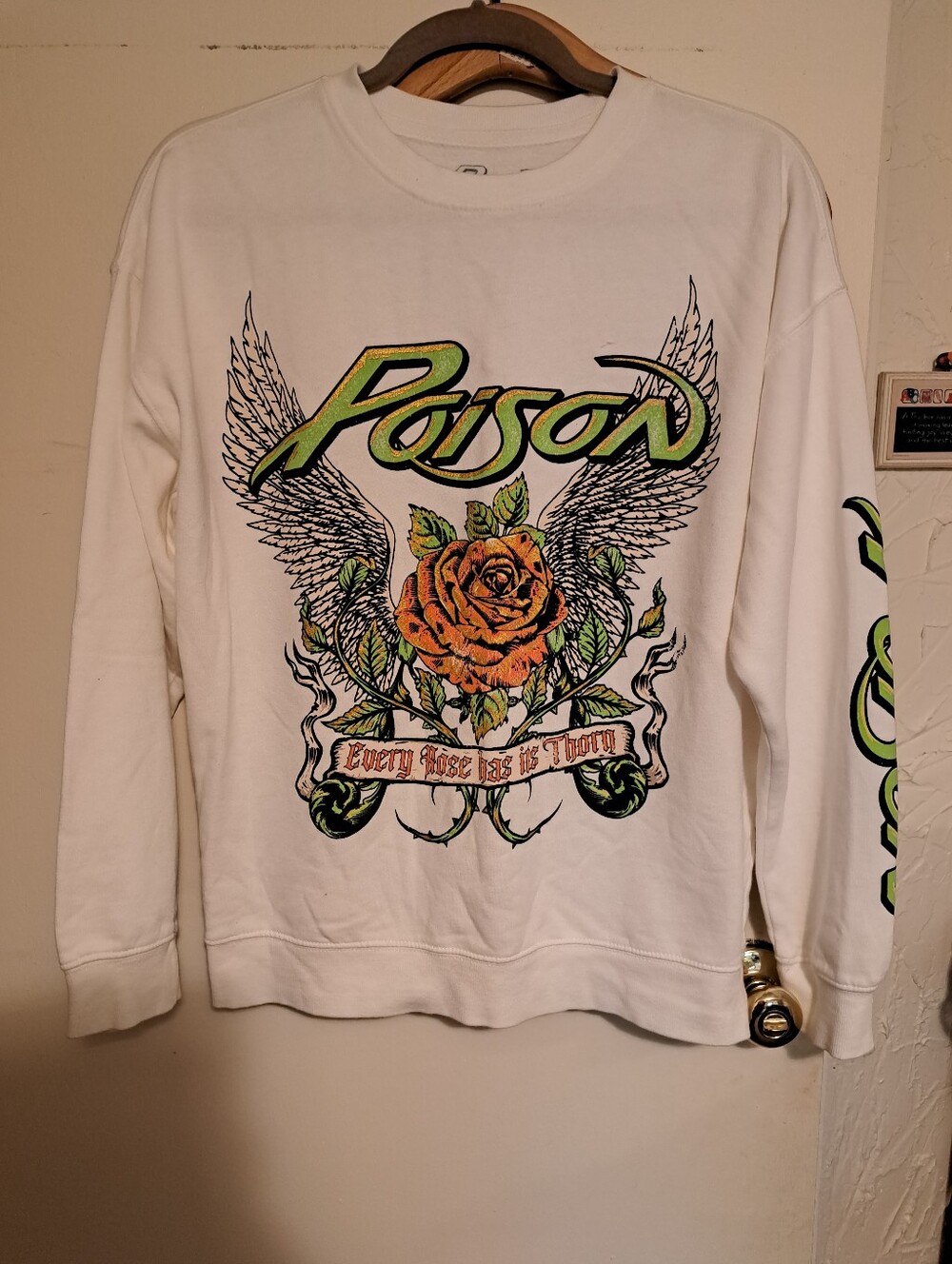 Poison White Graphic Sweatshirt with Rose & Wings